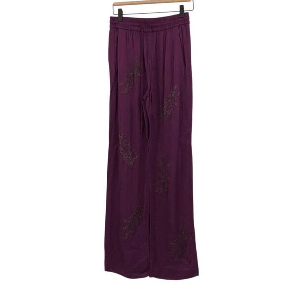 Zara Purple Beaded Embroidered High Waist Drawstring Kimono And Pants Set Sz XS - Picture 9 of 11